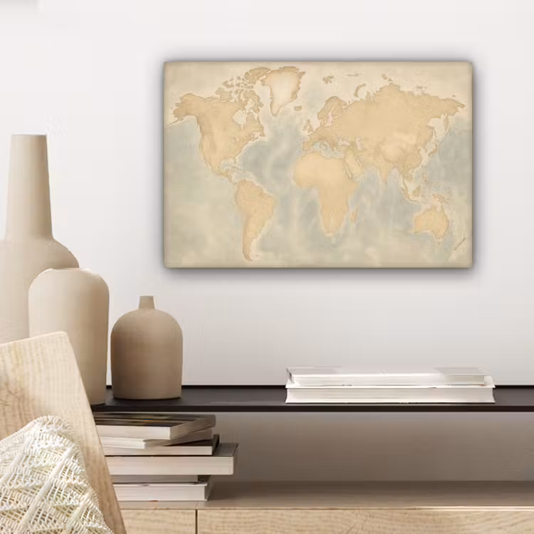 Wereldkaart - Reliëfstructuur canvas 2cm klein -sfeer6