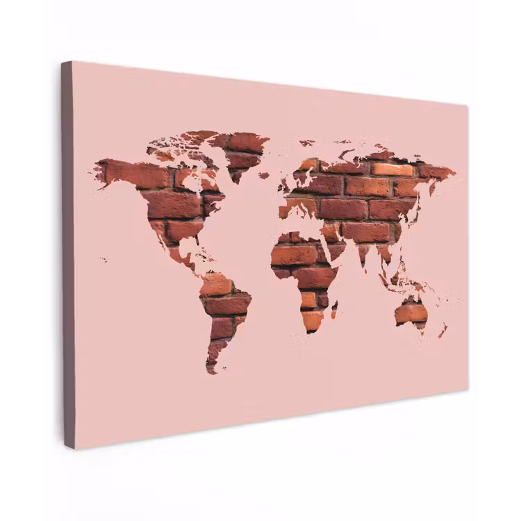 Wereldkaart - Roze - Baksteen canvas 2cm klein -z3d