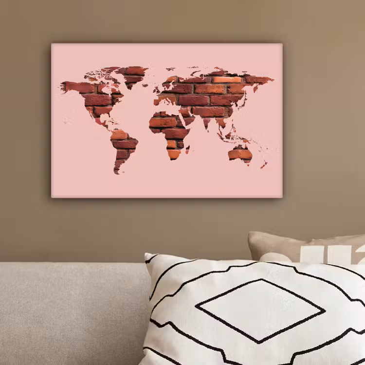 Wereldkaart - Roze - Baksteen canvas 2cm klein -sfeer3