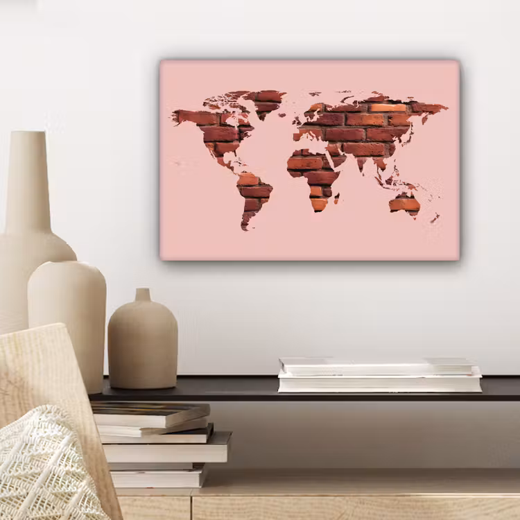 Wereldkaart - Roze - Baksteen canvas 2cm klein -sfeer6