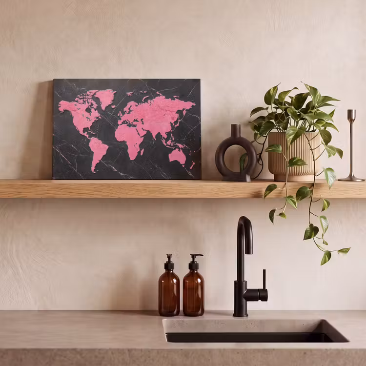 Wereldkaart - Roze - Marmer canvas 2cm klein -sfeer6