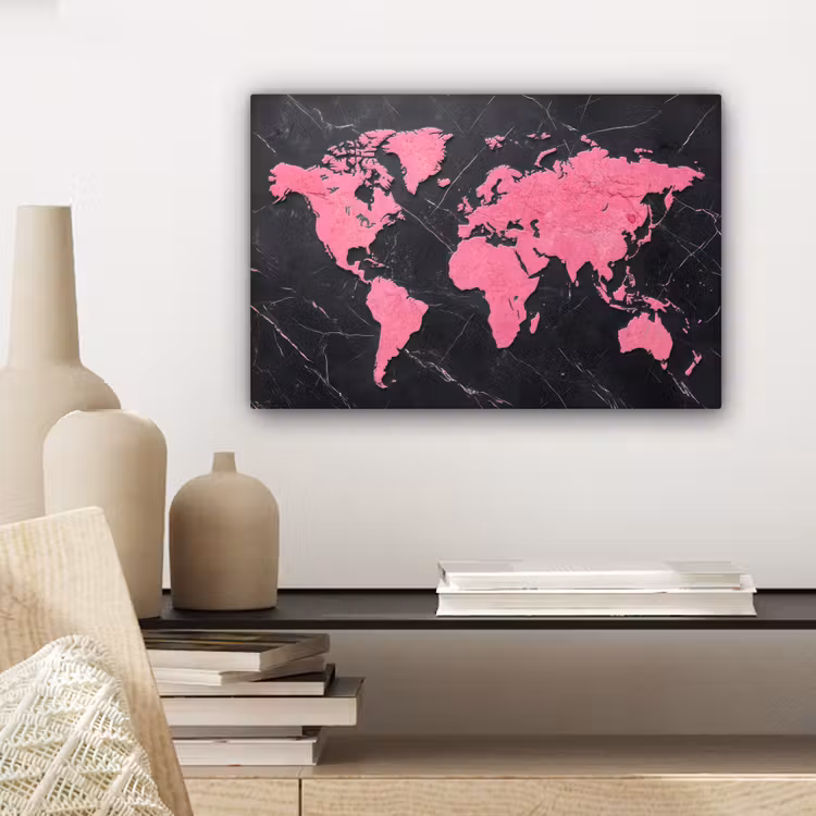 Wereldkaart - Roze - Marmer canvas 2cm klein -closeup_print_DE
