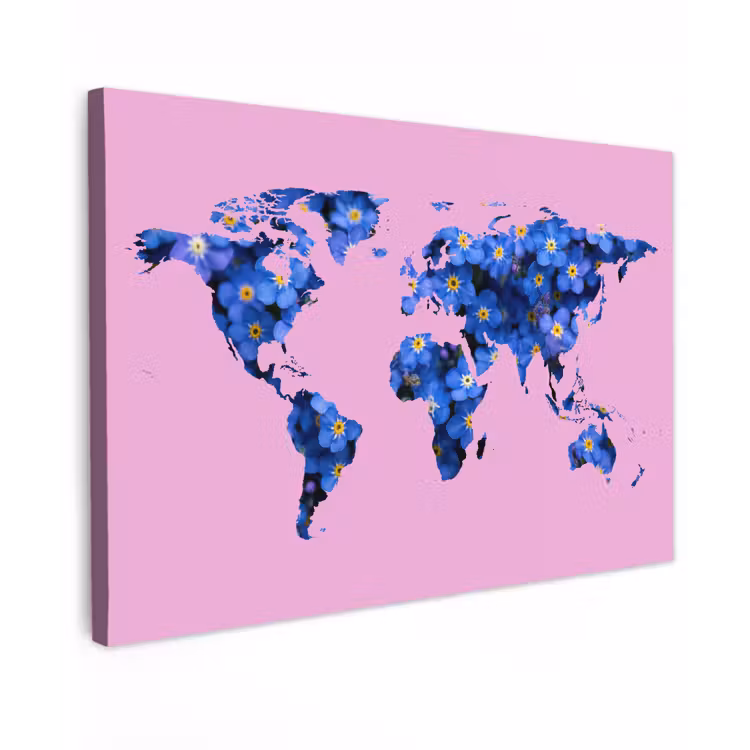 Wereldkaart - Roze - Vergeet me nietjes canvas 2cm klein -z3d