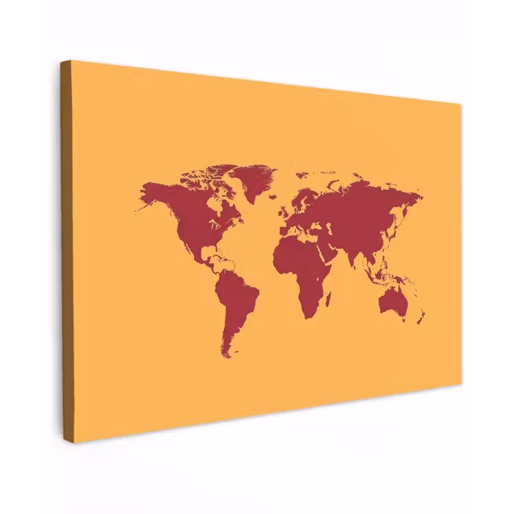 Wereldkaart - Rood - Simpel canvas 2cm klein -z3d