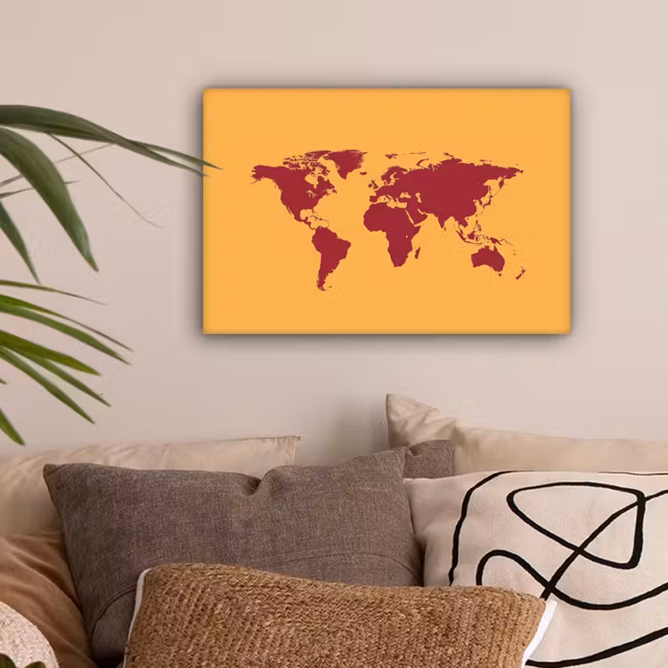 Wereldkaart - Rood - Simpel canvas 2cm klein -sfeer1