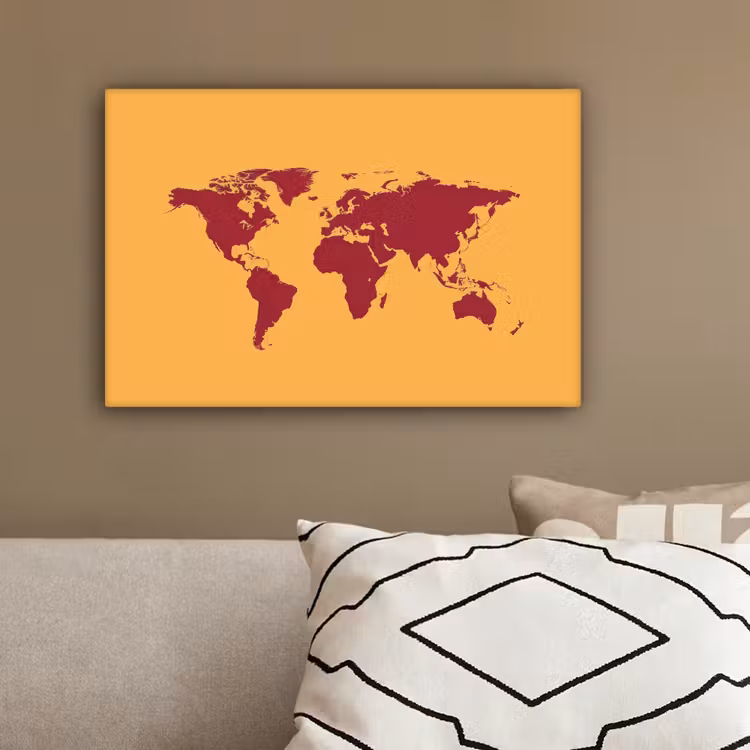 Wereldkaart - Rood - Simpel canvas 2cm klein -sfeer3