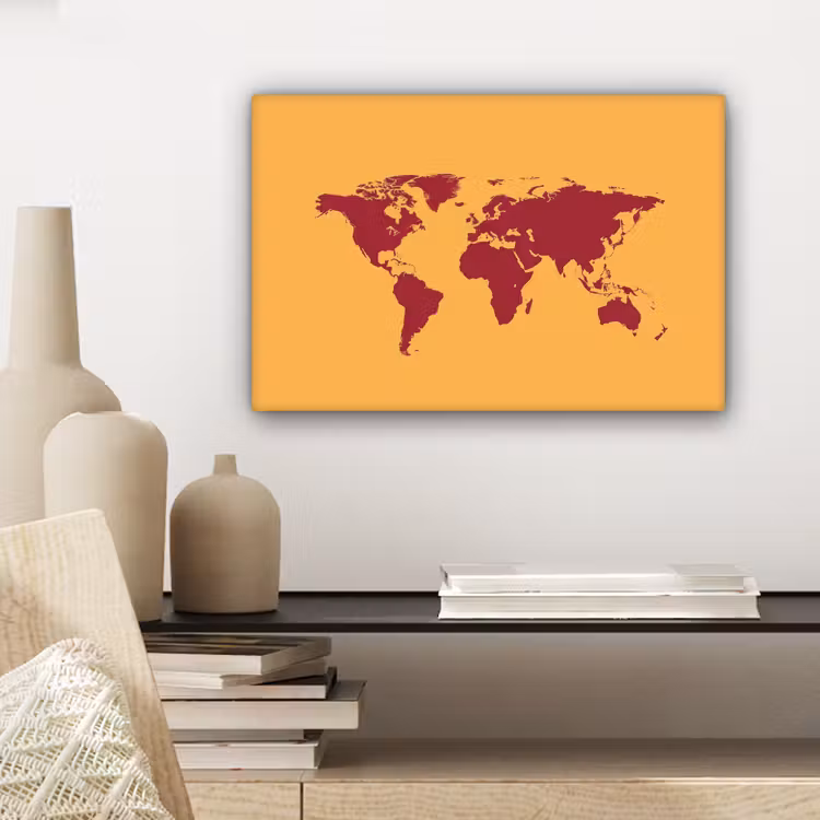 Wereldkaart - Rood - Simpel canvas 2cm klein -sfeer6