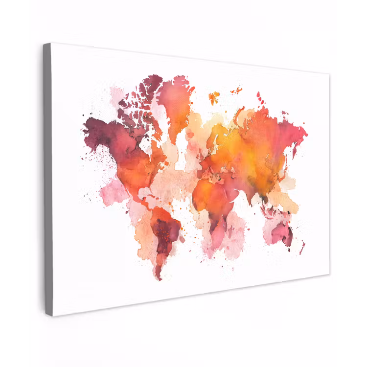 Wereldkaart - Rood - Wolkjes canvas 2cm klein -z3d