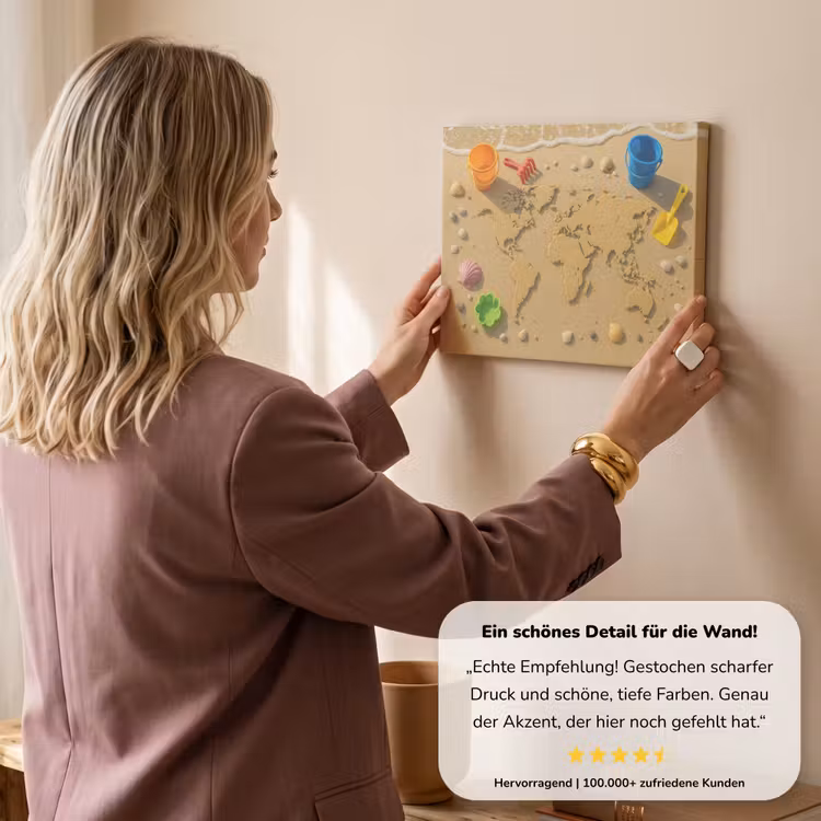 Wereldkaart - Zand - Kleurrijk - Zomer canvas 2cm klein -sfeer3