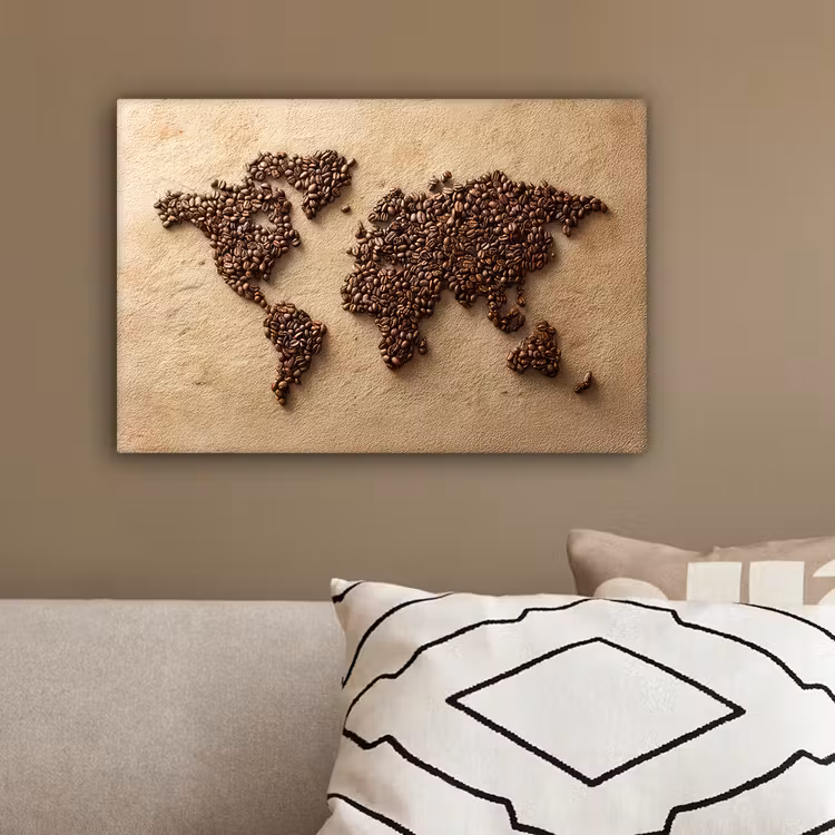 Wereldkaart - Zandkleur - Koffiebonen canvas 2cm klein -sfeer3