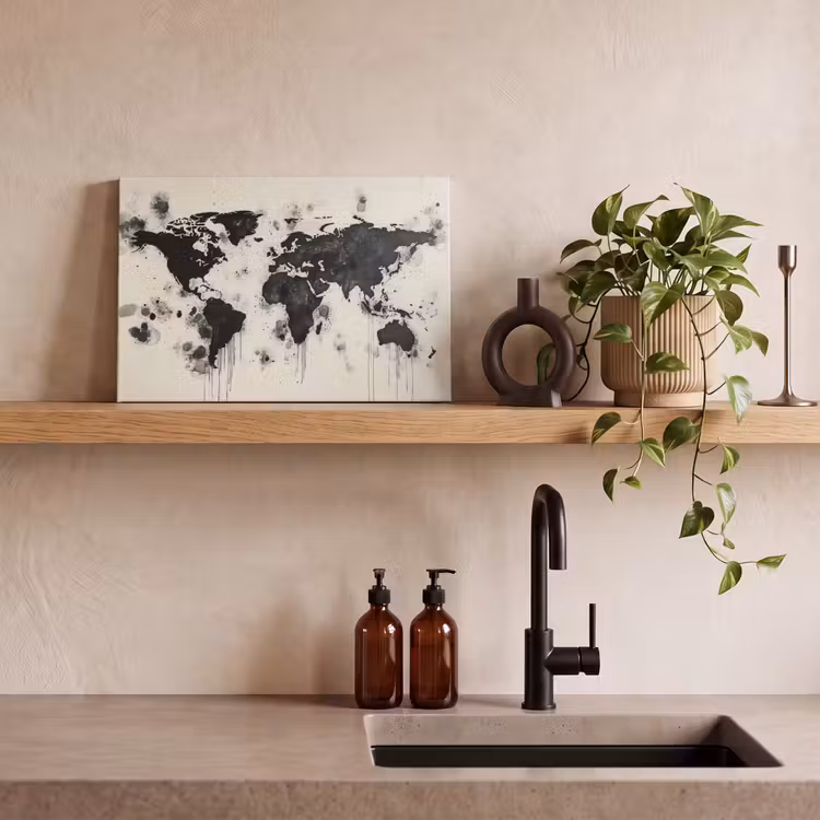Wereldkaart - Zwart - Inkt canvas 2cm klein -sfeer6
