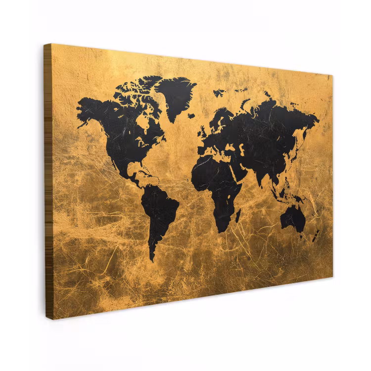 Wereldkaart - Vlekdetails - Goud canvas 2cm klein -z3d