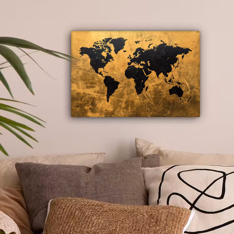 Wereldkaart - Vlekdetails - Goud canvas 2cm klein -sfeer1