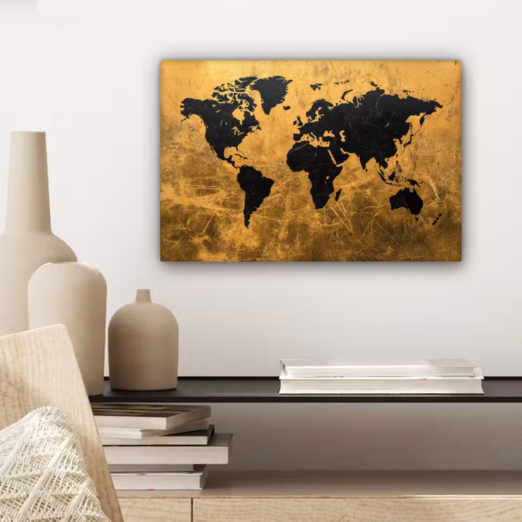 Wereldkaart - Vlekdetails - Goud canvas 2cm klein -sfeer6