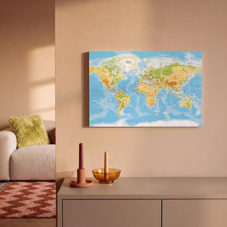 Wereldkaart - Staatkundig - Blauw - Aarde - Educatief canvas 2cm klein -sfeer1