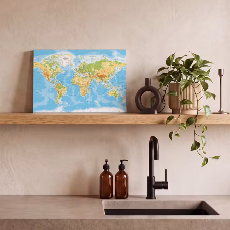 Wereldkaart - Staatkundig - Blauw - Aarde - Educatief canvas 2cm klein -sfeer3