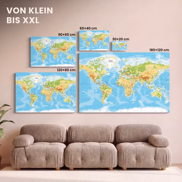 Wereldkaart - Staatkundig - Blauw - Aarde - Educatief canvas 2cm klein -Xsfeer8_DE