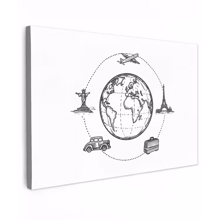 Wereldkaart - Beelden - Reis canvas 2cm klein -z3d