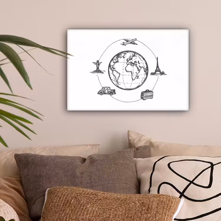 Wereldkaart - Beelden - Reis canvas 2cm klein -sfeer1