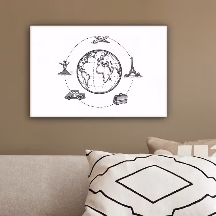Wereldkaart - Beelden - Reis canvas 2cm klein -sfeer3