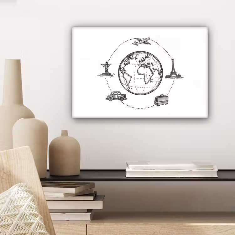 Wereldkaart - Beelden - Reis canvas 2cm klein -sfeer6