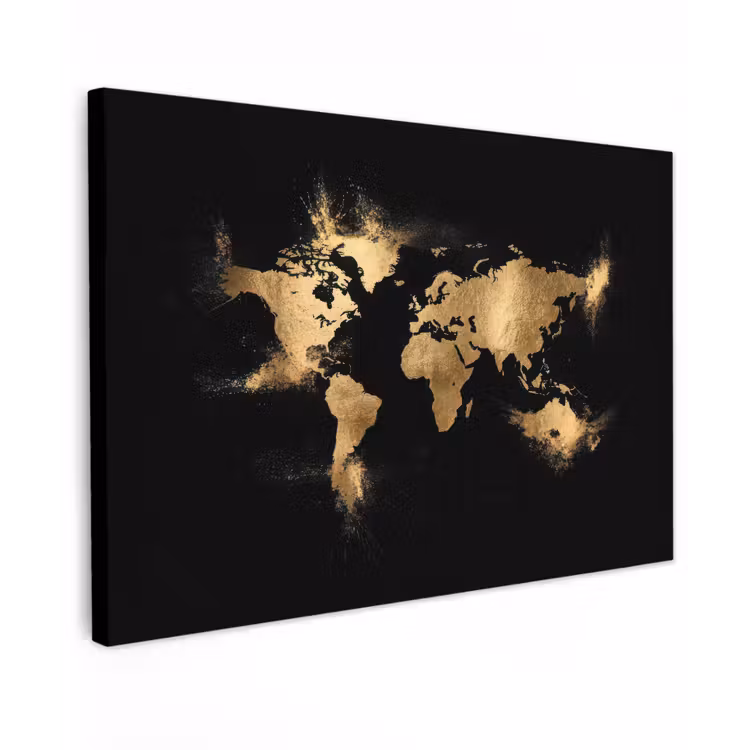 Wereldkaart - Stofexplosies - Gouddeeltjes canvas 2cm klein -z3d