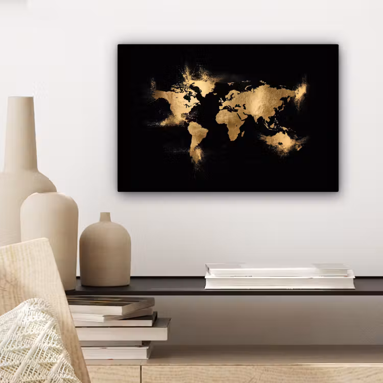 Wereldkaart - Stofexplosies - Gouddeeltjes canvas 2cm klein -sfeer6