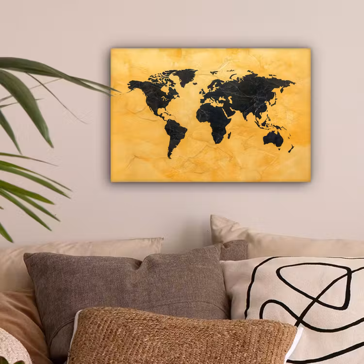 Wereldkaart - Stenen textuur - Goud canvas 2cm klein -sfeer1