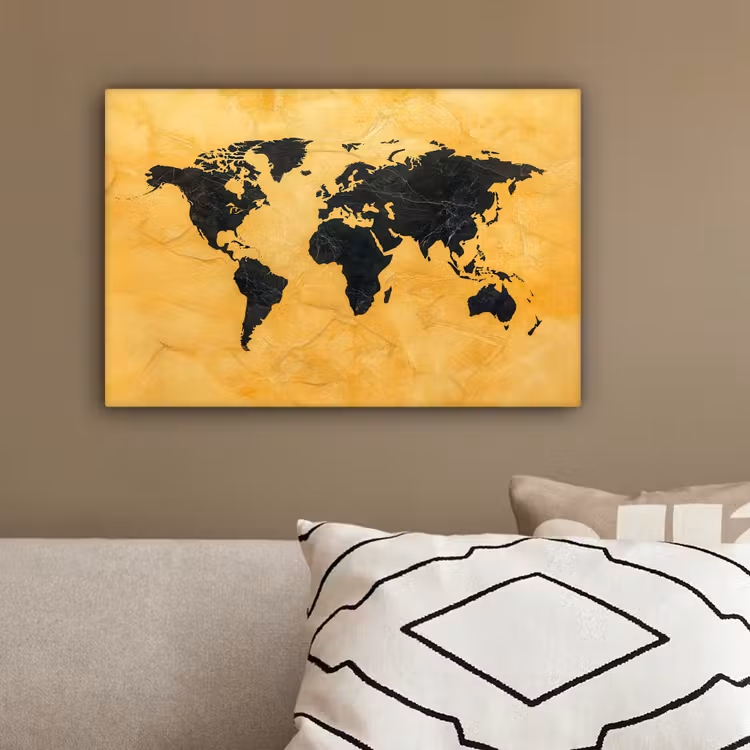 Wereldkaart - Stenen textuur - Goud canvas 2cm klein -sfeer3