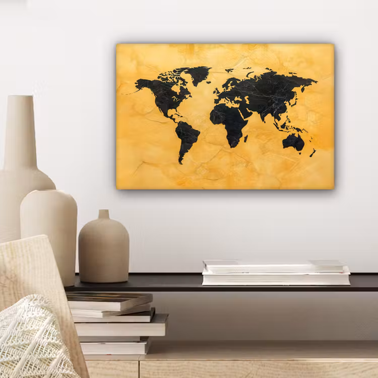 Wereldkaart - Stenen textuur - Goud canvas 2cm klein -sfeer6