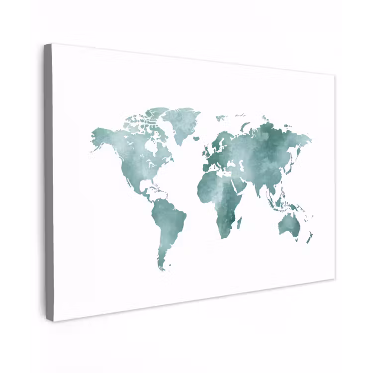 Wereldkaart - Subtiel - Groen canvas 2cm klein -z3d