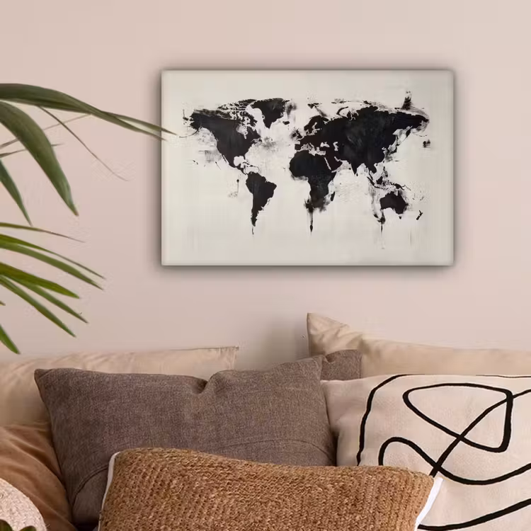 Wereldkaart - Textuur - Verf canvas 2cm klein -sfeer1