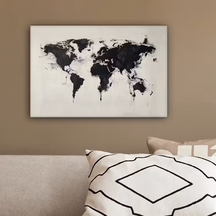 Wereldkaart - Textuur - Verf canvas 2cm klein -sfeer3
