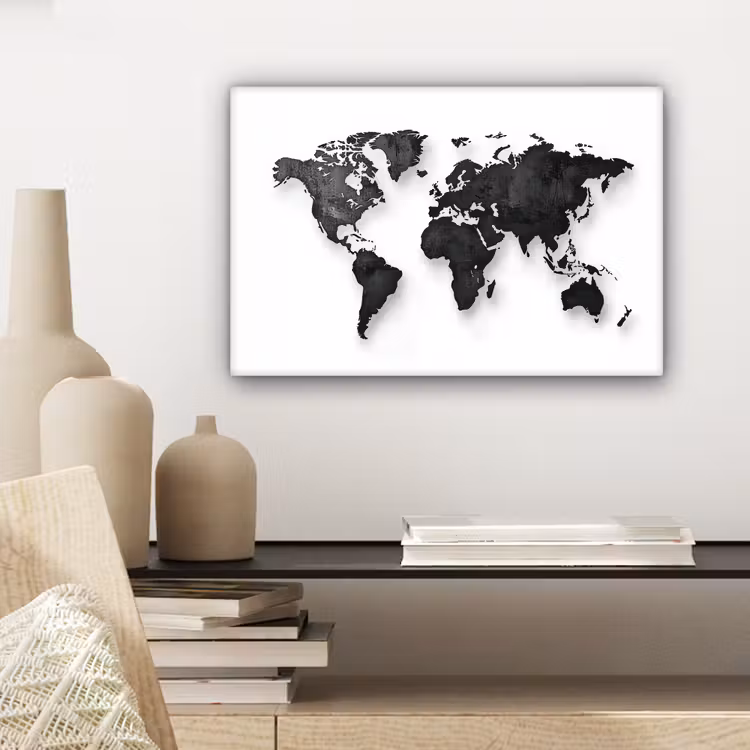 Wereldkaart - Diepte - Zwart canvas 2cm klein -sfeer6