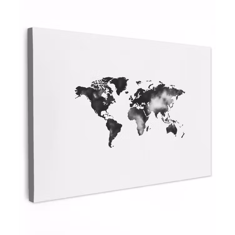 Wereldkaart - Inkt - Zwart canvas 2cm klein -z3d