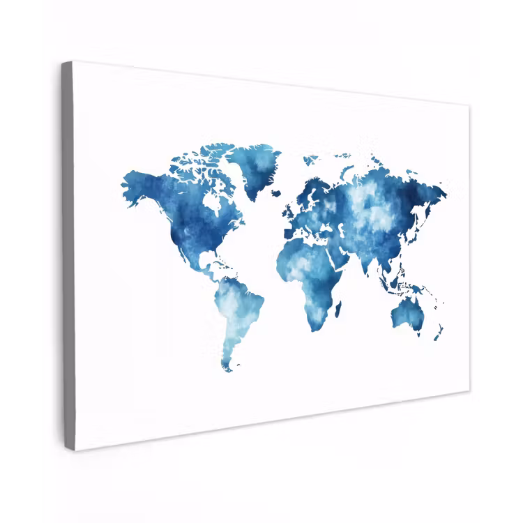 Wereldkaart - Inktwolken - Blauw canvas 2cm klein -z3d