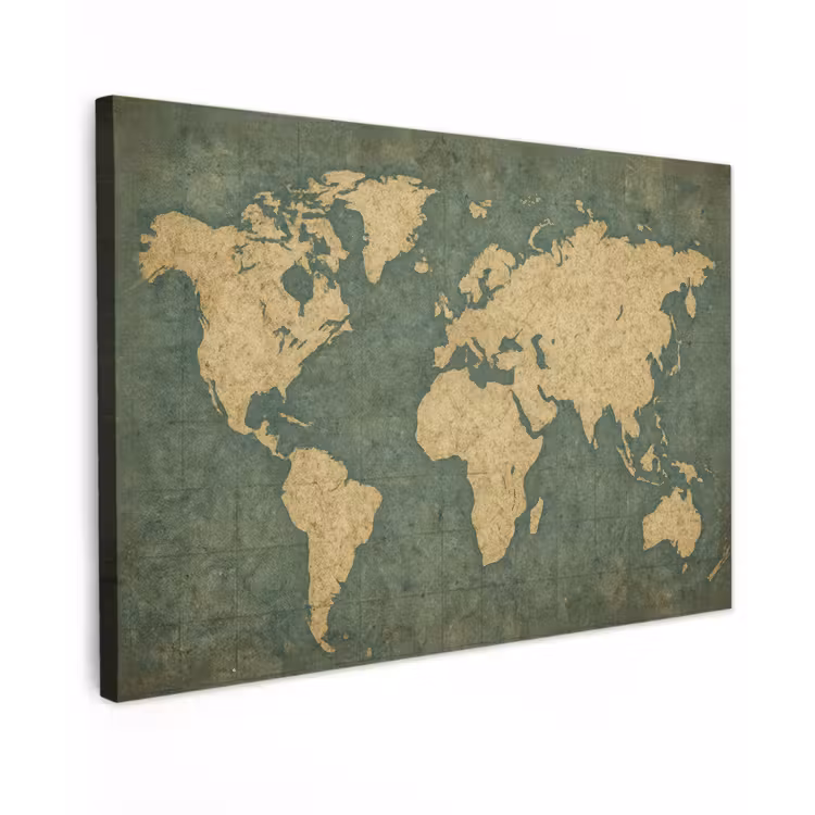 Wereldkaart - Verweerde uitstraling - Subtiel canvas 2cm klein -z3d