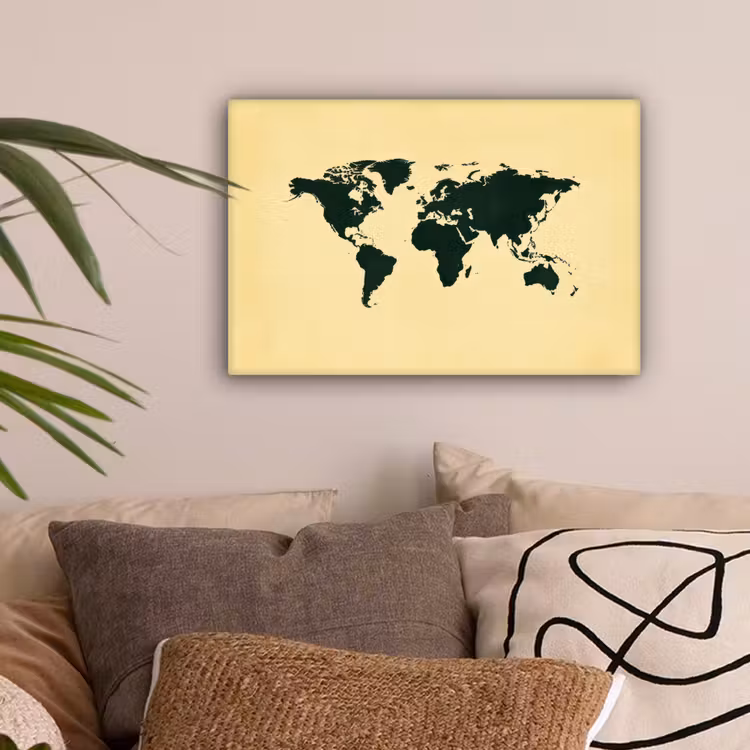 Wereldkaart - Vintage - Groen canvas 2cm klein -sfeer1