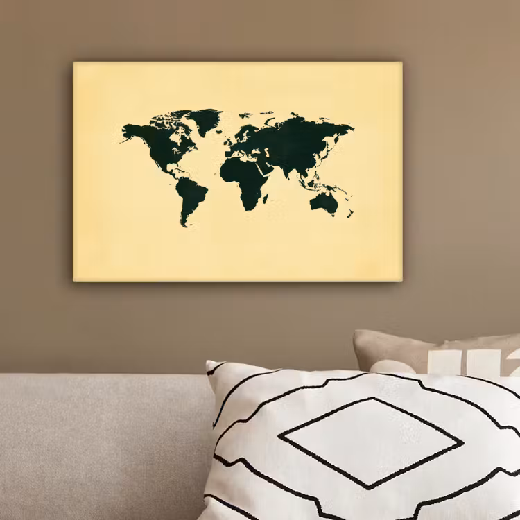Wereldkaart - Vintage - Groen canvas 2cm klein -sfeer3