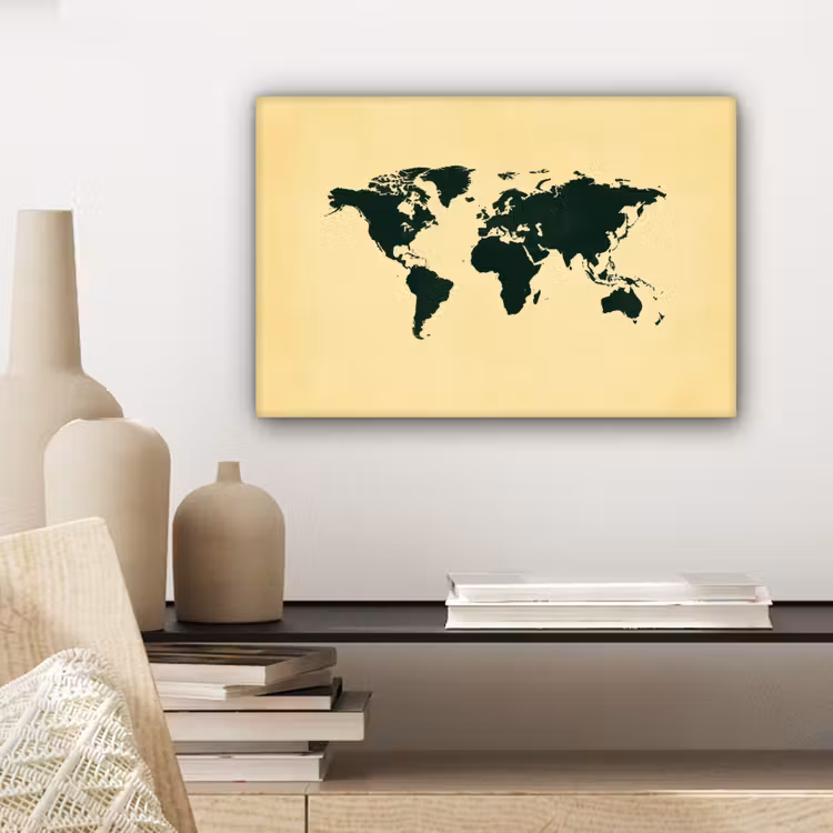 Wereldkaart - Vintage - Groen canvas 2cm klein -sfeer6