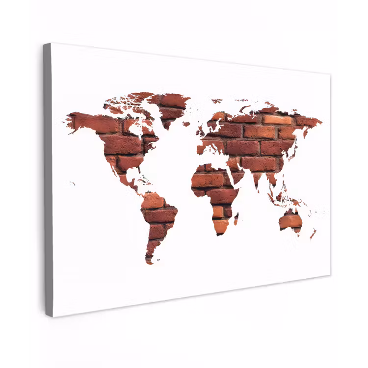 Wereldkaart - Wit - Baksteen canvas 2cm klein -z3d