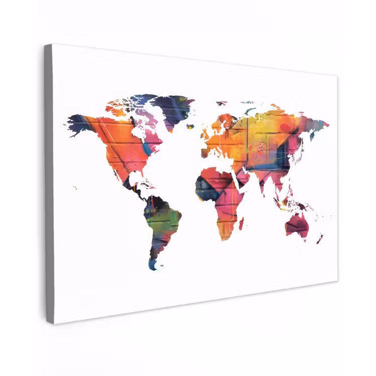 Wereldkaart - Wit - Graffiti canvas 2cm klein -z3d