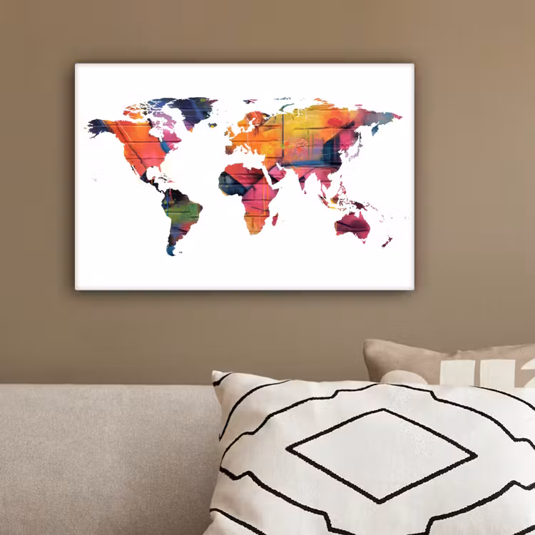 Wereldkaart - Wit - Graffiti canvas 2cm klein -sfeer3