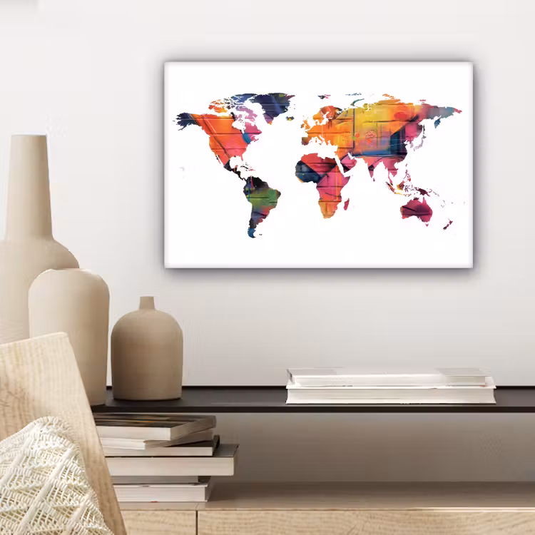 Wereldkaart - Wit - Graffiti canvas 2cm klein -sfeer6