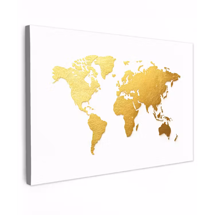 Wereldkaart - Wit - Leerachtig textuur canvas 2cm klein -z3d
