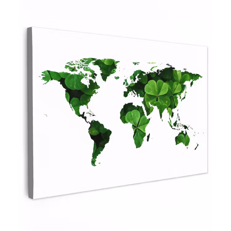 Wereldkaart - Wit - Klavertje vier canvas 2cm klein -z3d