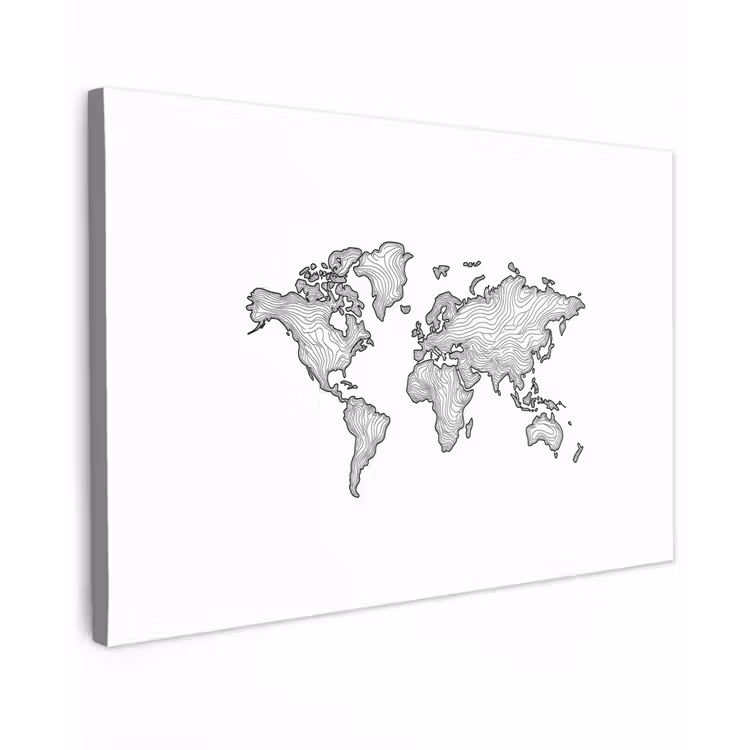 Wereldkaart - Golven - Lijnen canvas 2cm klein -z3d
