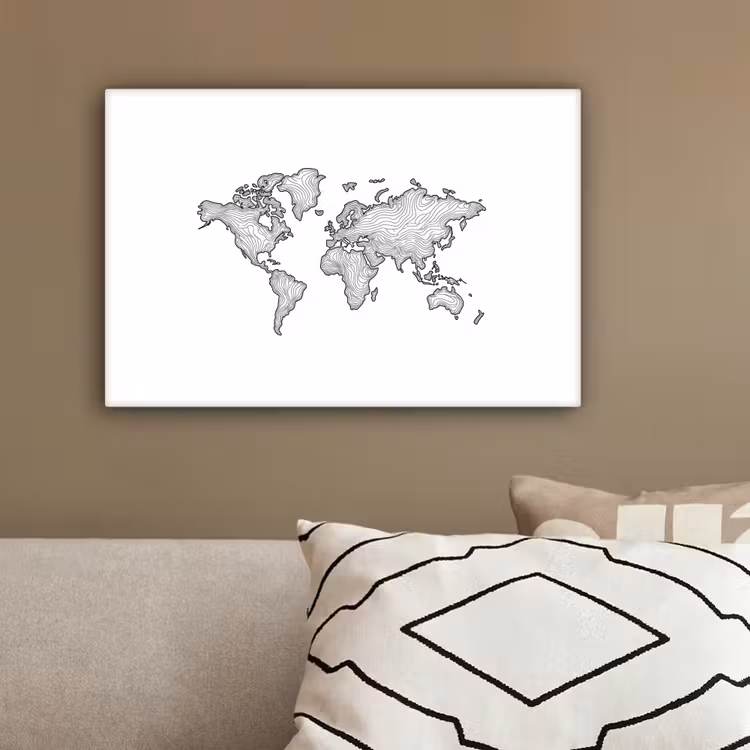 Wereldkaart - Golven - Lijnen canvas 2cm klein -sfeer3