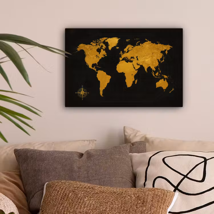 Wereldkaart - Windroos - Raster - Klassiek canvas 2cm klein -sfeer1