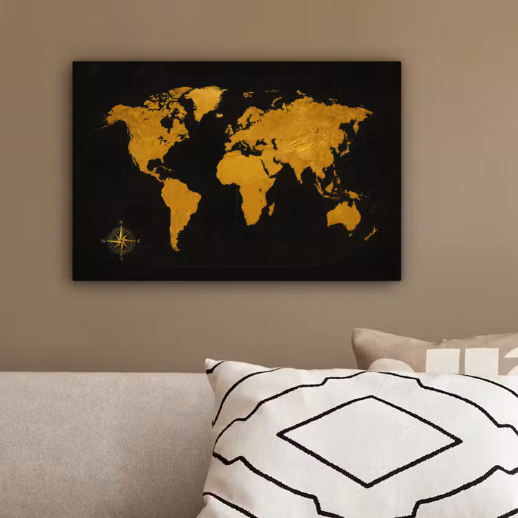 Wereldkaart - Windroos - Raster - Klassiek canvas 2cm klein -sfeer3